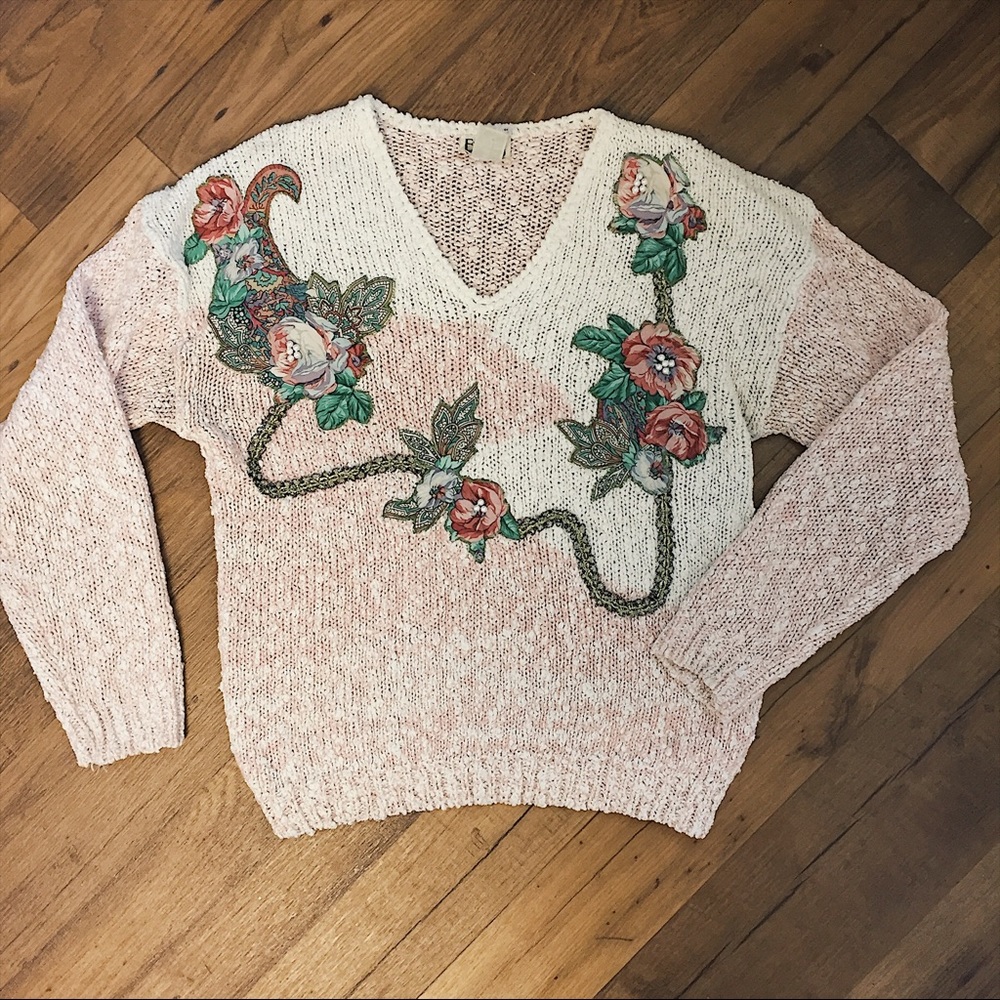 VINTAGE ERIKA ROSE FLORAL SWEATER PINK SZ M EUC